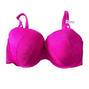 NWT Victoria’s Secret Lined Demi Bra Hot Pink Lace 34DDD